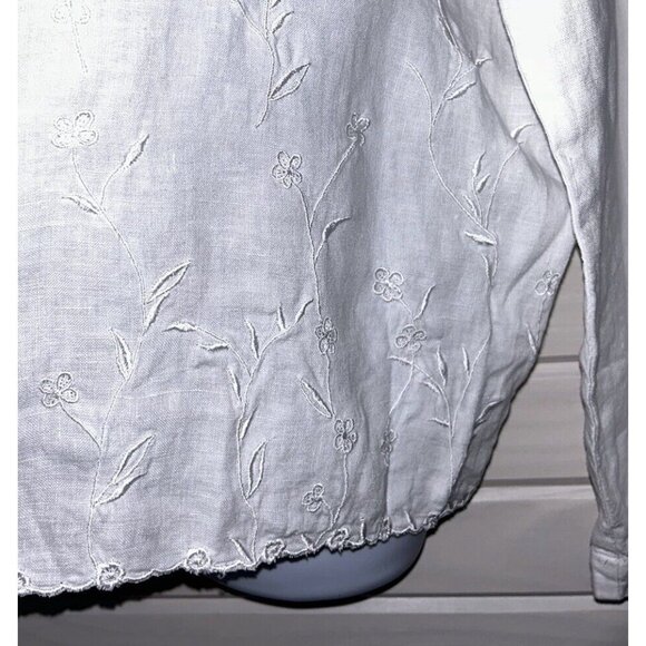 CHARTER CLUB Sz XL White Linen Tunic Embroidered Button Up L/S EUC - Picture 4 of 9